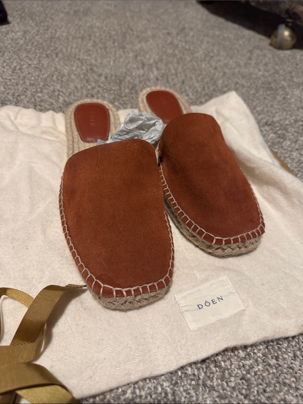 Doen Rust Suede Espadrille Slip-On Mules